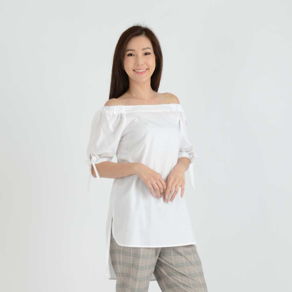 C&D เสื้อเบล้าซ์ เนื้อผ้าคอตตอน สีขาว CP7MWH