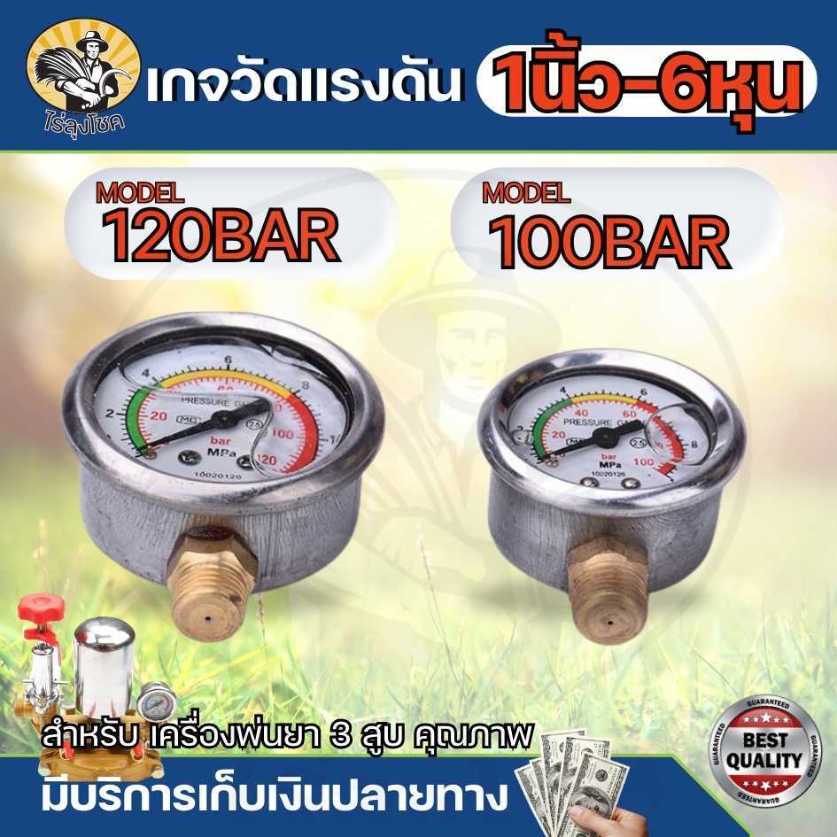 เกจวัดแรงดัน เกจวัดแรงดันน้ำ pressure gauge แบบกลม 100 120Bar ปั๊มแรงดันสูง high pressure เกลียวนอก 