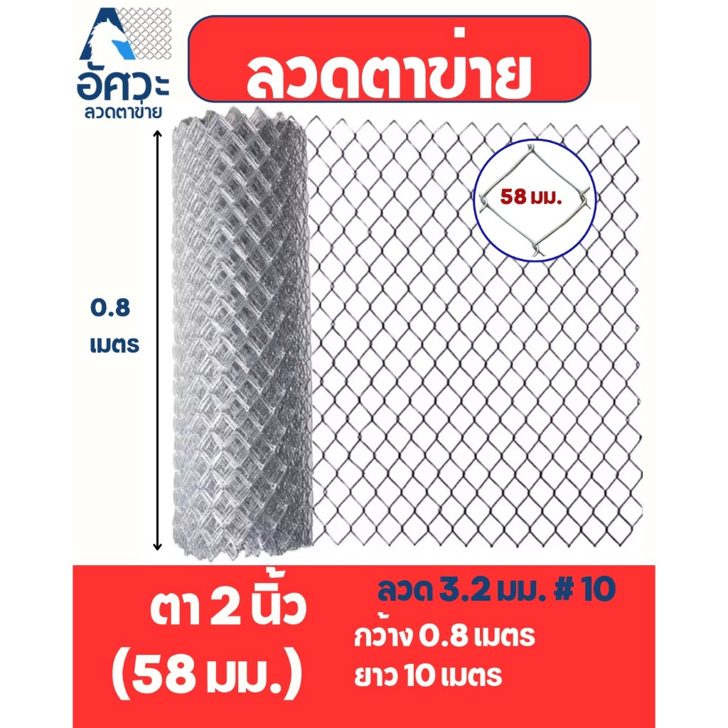 ASV ลวดตาข่ายถัก ชุปกัลวาไนท์ #10 (3.2 มิล) / ขนาดตา 2 นิ้ว (2x1/4") (ตาทั่วไป) / ขนาด 0.8 x 10 เมตร (สูง x ยาว)