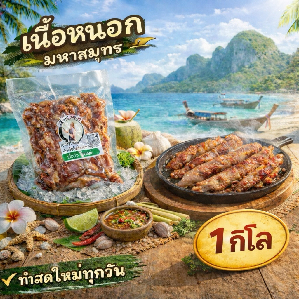 เนื้อมหาสมุทร 1กิโล (หนอกวัว) เค็มนัว /เจ้าเกือบเก่านี่วรรณเอง