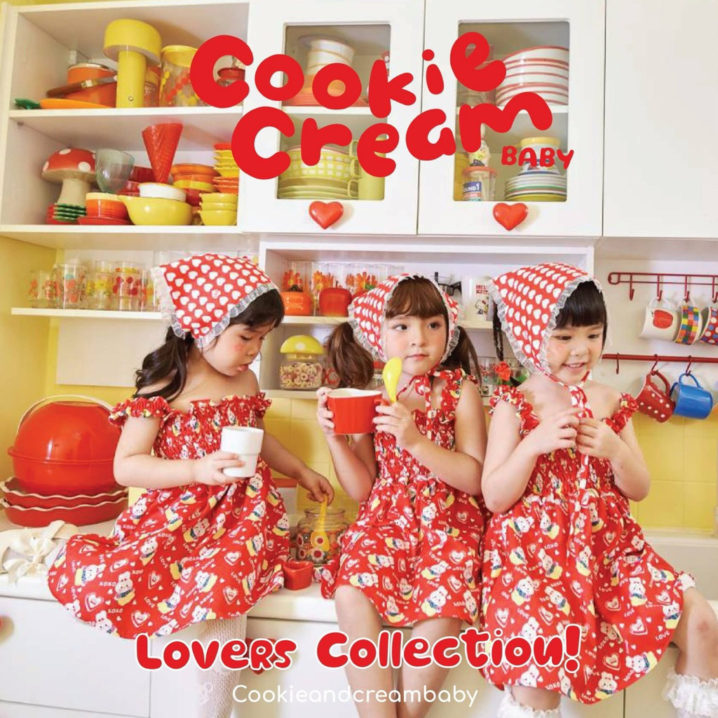 (New ต่ำกว่าแบรนด์!) Cookie and Cream - Creamy Lovers Dress + Hair Tie / 3T 4T
