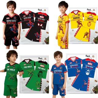 ชุดเด็ก เสื้อแขนสั้น ขาสั้น เสื้อคอวี เนื้อผ้าไมโครไฟเบอร์ พิมพ์ลายซุปเปอร์ฮีโร่