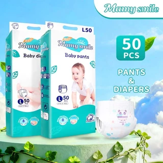 Mamysmile แพมเพิส เด็กแรกเกิดถึงโต ผ้าอ้อมกางเกง ซึมซับดี บางเบา ใช้ง่าย กางเกงผ้าอ้อมเด็ก 50ชิ้น แพมเพิสเด็ก
