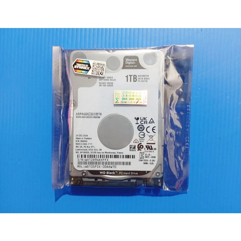 HDD  NOTEBOOK WD BLACK ขนาด 2.5" นิ้ว 7200RPM WD10SPSX สินค้ามือ 1 เหลิอประกันศูนย์ 47 เดือน