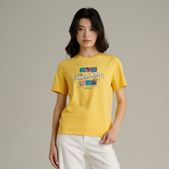 Mc JEANS (แม็คยีนส์) Online Exclusive เสื้อเชิ้ตผู้หญิง ทรงครอป สีเหลืองอมเขียว (Mc Resort Collection) MWSZ330