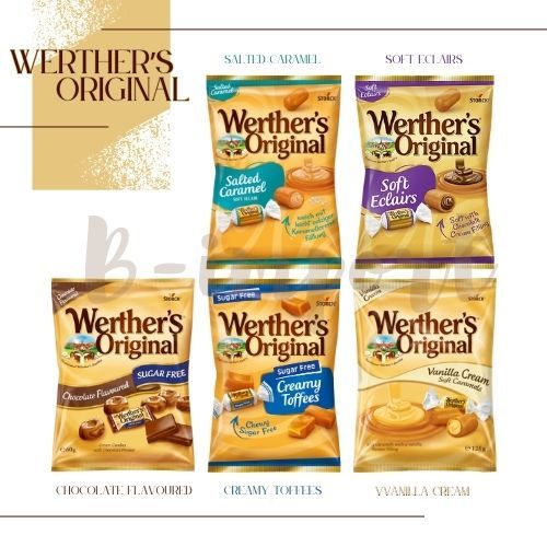 Werther's original ลูกอมเคี้ยวหนึบรสคาราเมล มี 5 รส ขนาด 60 - 125 กรัม นำเข้าจากเยอรมัน