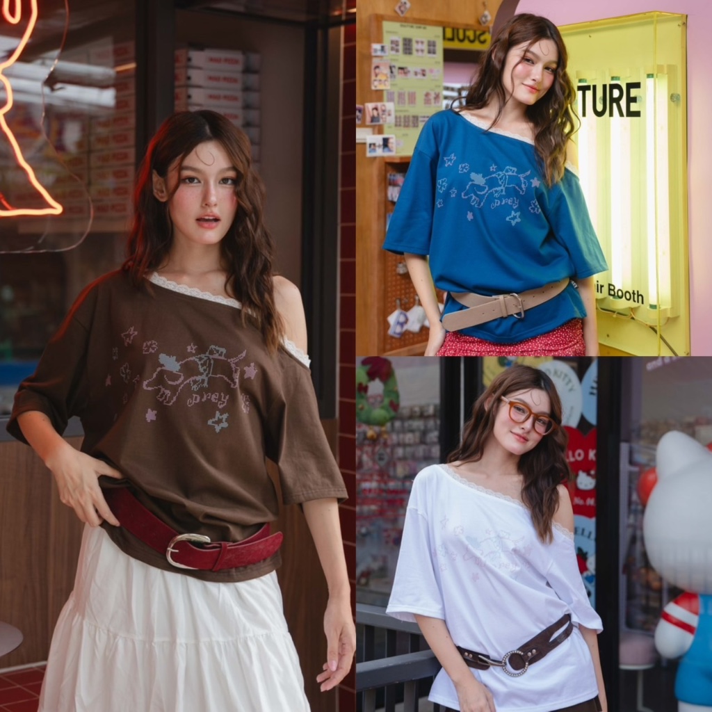 prey เสื้อปาดไหล่ dachshund oversize