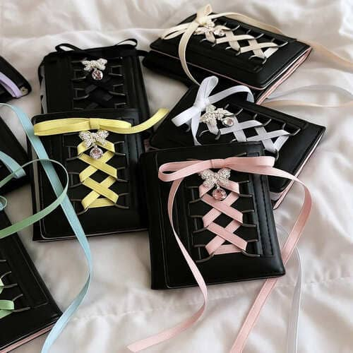 กระเป๋าใส่บัตร ใส่เงินไม่ได้ ผูกโบว์เท่ และน่ารัก สีดำ