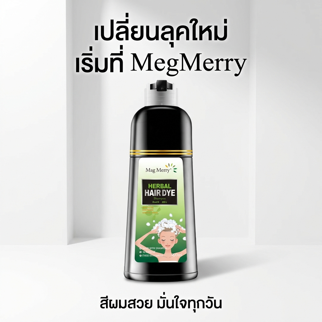 MagMerry พร้อมส่งแท้100% แชมพูปิดผมขาว แชมพูปิดผมหงอก สมุนไพร ปิดผมขาว - 1