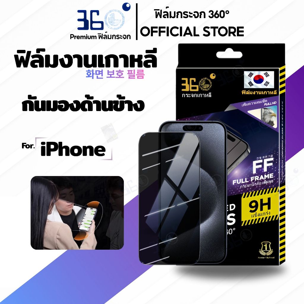 [🇰🇷360°] ฟิล์มกระจกกันเสือก iphone ฟิล์มกันมองเต็มจอ ไอโฟน 17 16 15 14 13 12 11 pro max plus mini xr