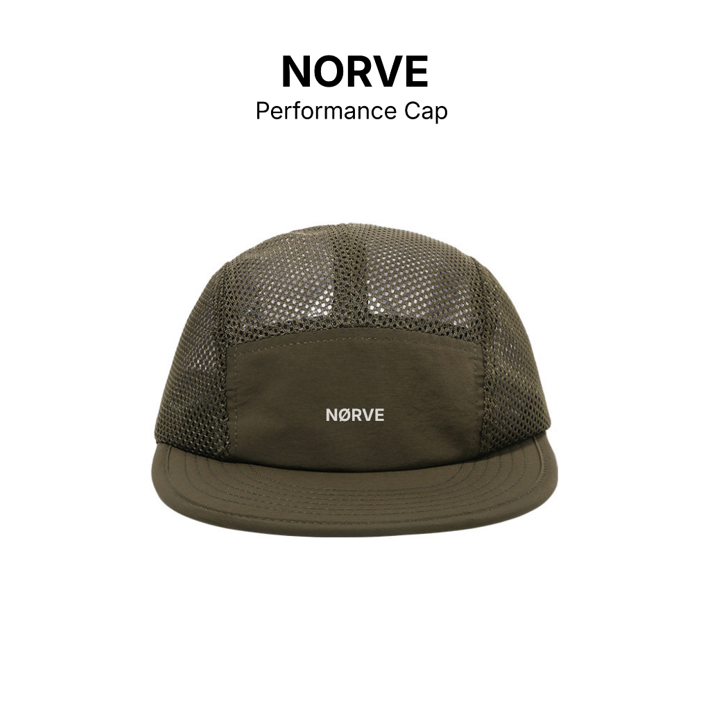 หมวกวิ่ง 5 Panel ระบายอากาศ น้ำหนักเบา ปรับขนาดได้ สบาย ผ้าโพลีเอสเตอร์ 100% - NORVE Performance Cap