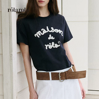 ROLAROLA - MAISON DE ROLA EMBROIDERY T-SHIRT (BLACK ,CHARCOAL , MELANGE GRAY , NAVY , PINK , WHITE , WHITE+NAVY)