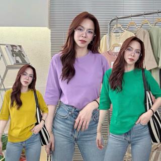 037 Deezyy พร้อมส่ง เสื้อยืดยูนิ คอกรมแขน 3ส่วนเนื้อยืดนุ่มล…