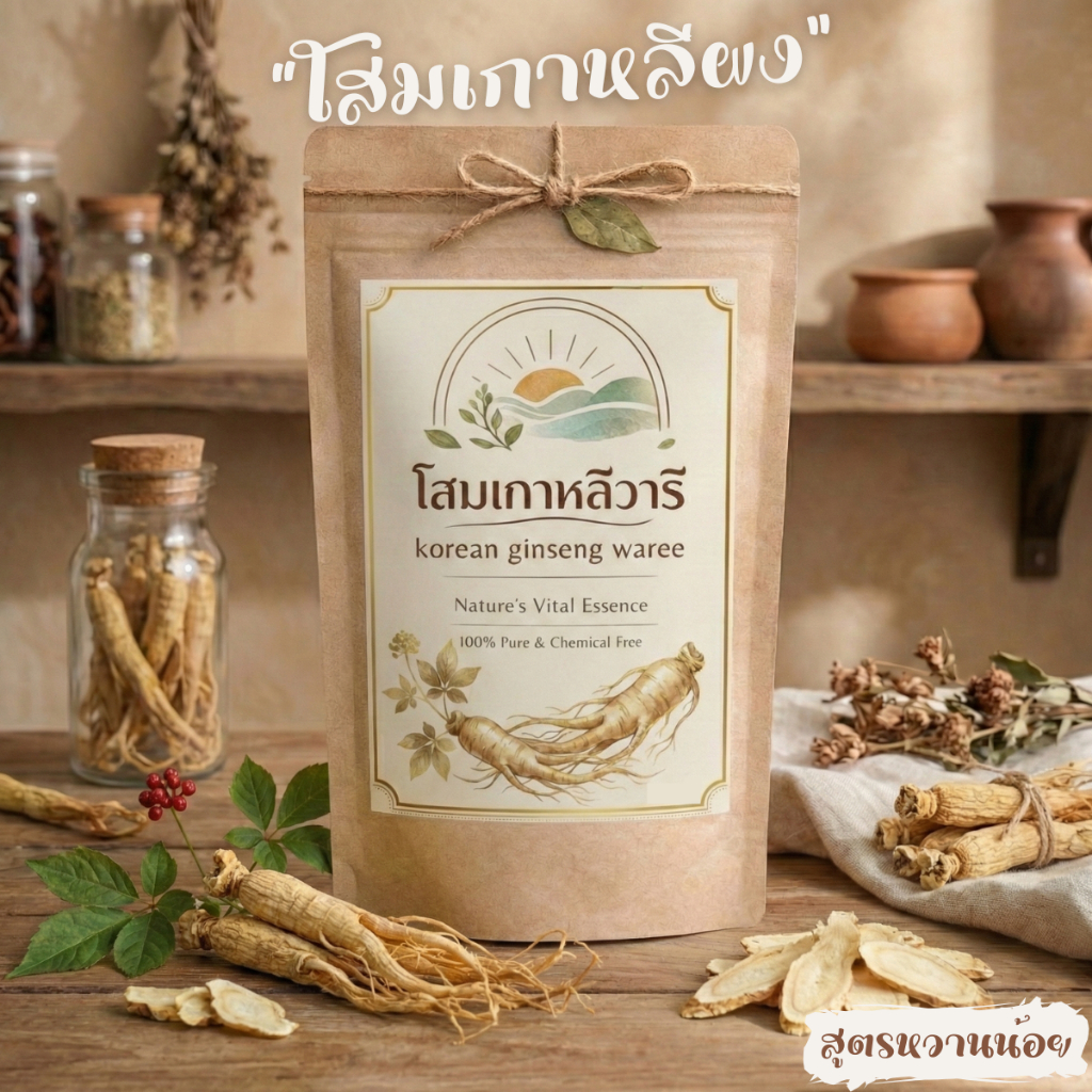 โสมเกาหลีผงวารี ผสมแห้มผง โสมพรีเมี่ยม กลิ่นหอมเฉพาะตัว ดีต่อร่างกาย สดชื่น คลายความเหนื่อยล้า