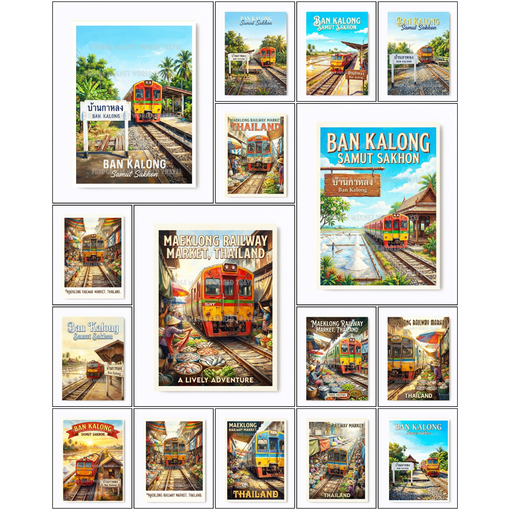 แม่เหล็กติดตู้เย็น แม่กลอง บ้านกาหลง 2×3 นิ้ว ของฝากไทยแลนด์ ของฝากไทย Fridge Magnet Maeklong Railway Market 2x3"