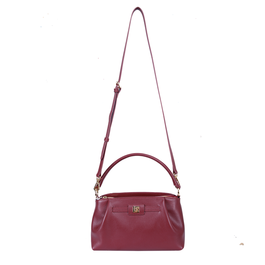 Guy Laroche กระเป๋าถือ + สายสะพายยาว หนังนิ่มอัดลายลิ้นจี่ - สีแดงเข้ม รุ่น AGH0891FS6MRM