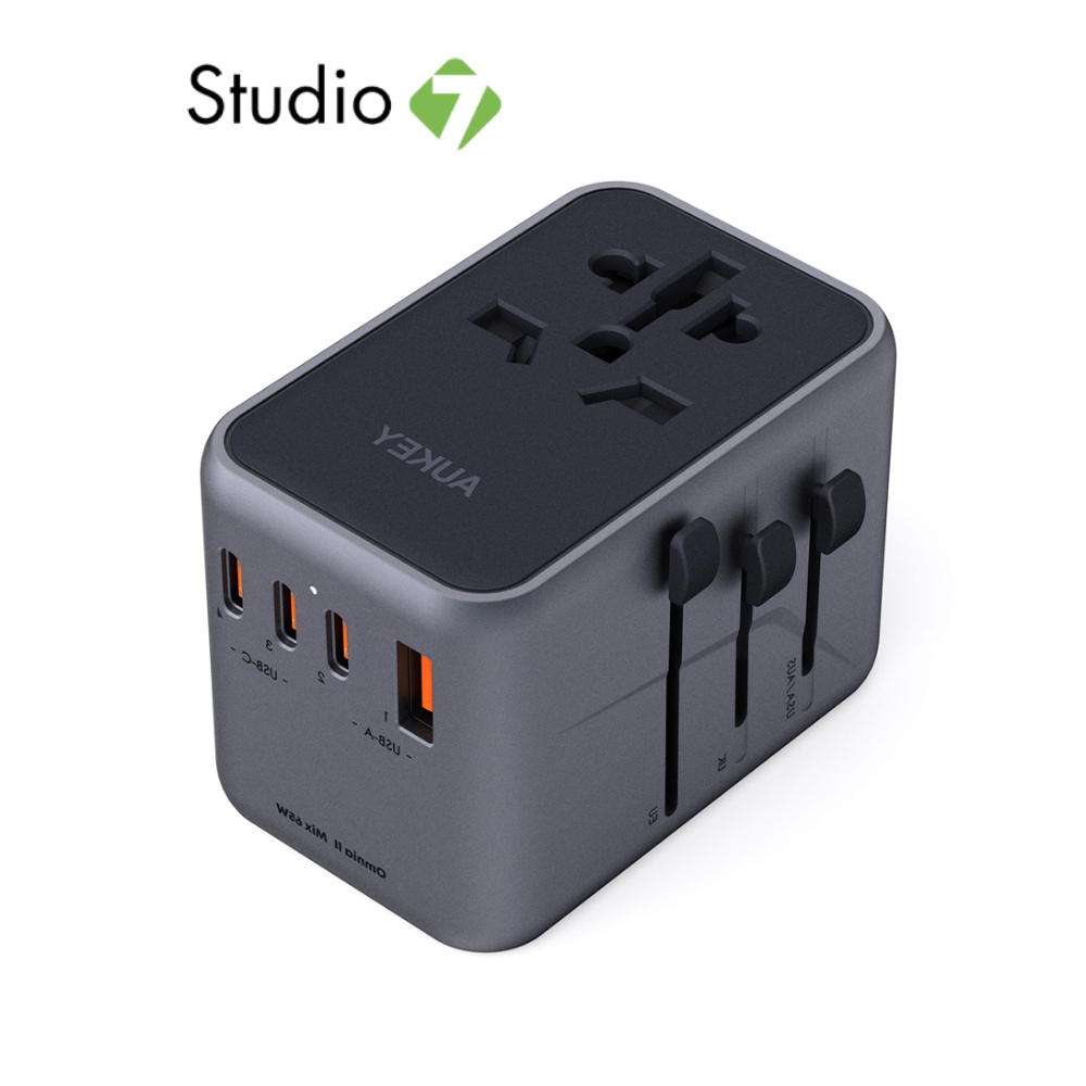 หัวแปลงปลั๊กไฟ AUKEY Universal Adapter Travel Mate 65W GaN with USB Ports (PA-TA08) By Studio7