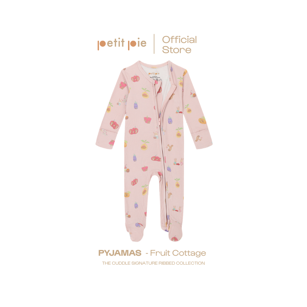 Ribbed Sleepsuit - Fruit Cottage ชุดนอนซิปใยไผ่ธรรมชาติ ผ้าเส้นนูนสลับร่อง ระบายอากาศได้ดี รับรองโดย OKEO-TEX