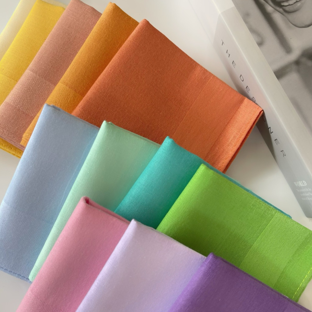 ผ้าเช็ดหน้าผ้าฝ้ายแท้ 100% สีสันสดใส แห้งไว นุ่ม ซับน้ำดี [CT-90]