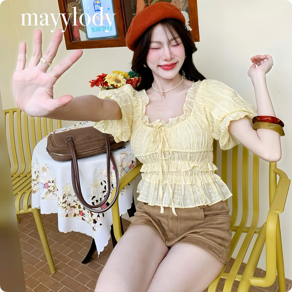 💓mayylody💓 Sweet Top ครอปท็อป เสื้อครอป ช่วงอกสม็อคจั้มรอบตัว ผ้าพิมพ์ลายสวยรับซัมเมอร์สุดๆๆจร้า  🌷🪞🌤️🍃 เสื้อครอป ครอป - รูปที่ 6