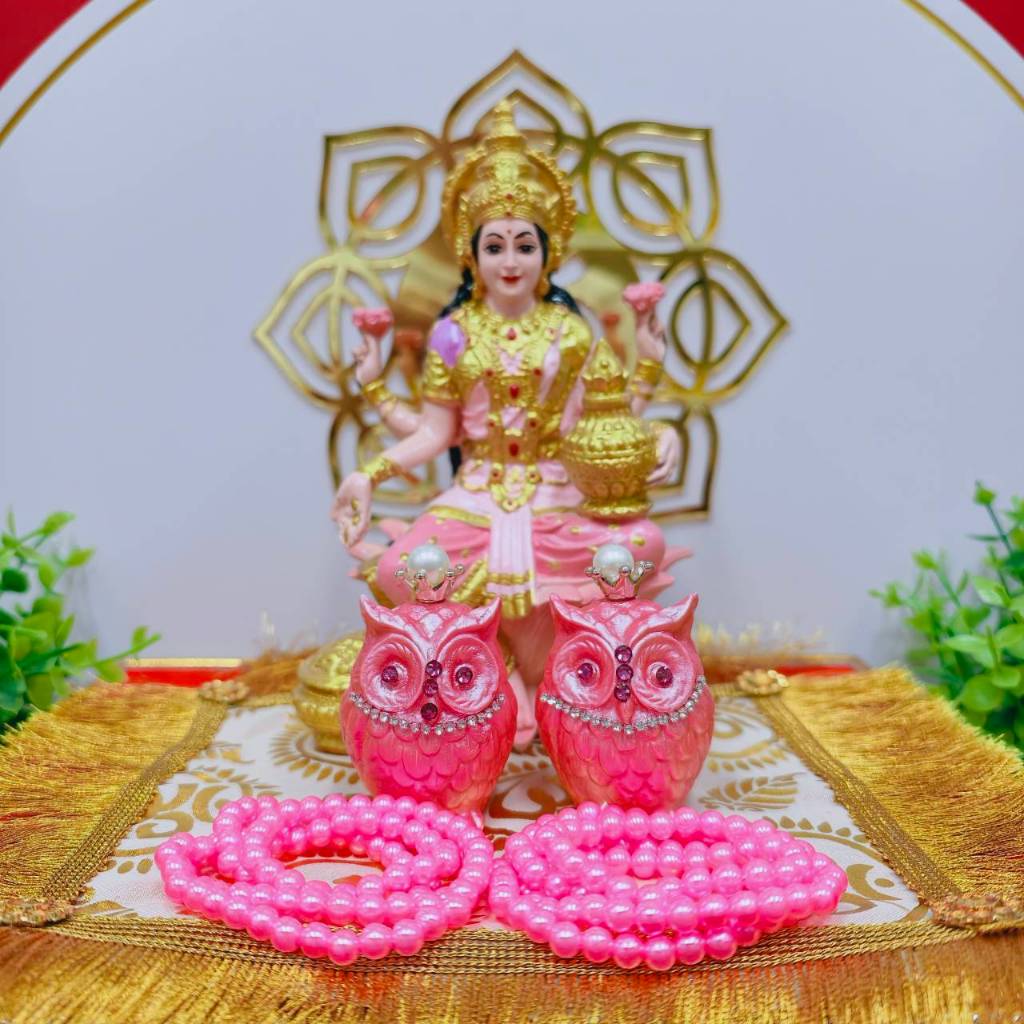 MT-OW3A เซตนกฮูกชมพูมุก แต่ง ขายเป็นคู่ พร้อมสร้อยมุก 2 เส้น ถวายพระแม่ลักษมี ขอพรความรักปัง ทรัพย์อุดมสมบูรณ์