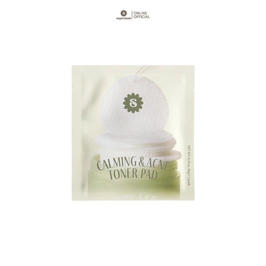SUPERMOM l ปรับสูตรใหม่ Calming & Acne Toner Pad แบบซองขนาดพกพาโทนเนอร์แพด คนเป็นสิว VEGAN ผลิตจากประเทศเกาหลี🇰🇷