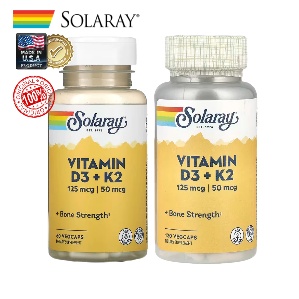 Solaray Vitamin D3 + K2 | 125 mcg / 50 mcg | วิตามินดี3 เค2 | แบบแคปซูล 60 / 120 VegCaps