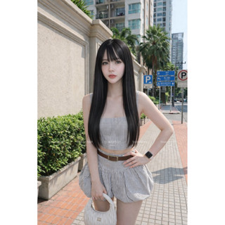 #Thanyathep  เซท3ชิ้น ชุดเสื้อเอี๊ยมครอปผ้ายีนส์ มาคู่กับกาง…