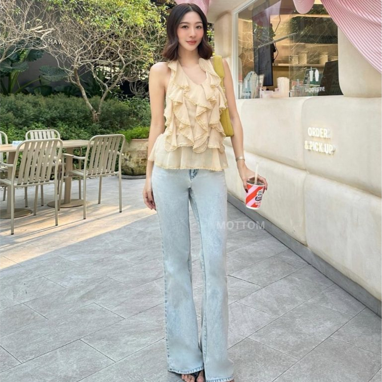 MOTTOM - PEONY Chiffon Halter Top | เสื้อชีฟองแต่งระบายคล้องคอ