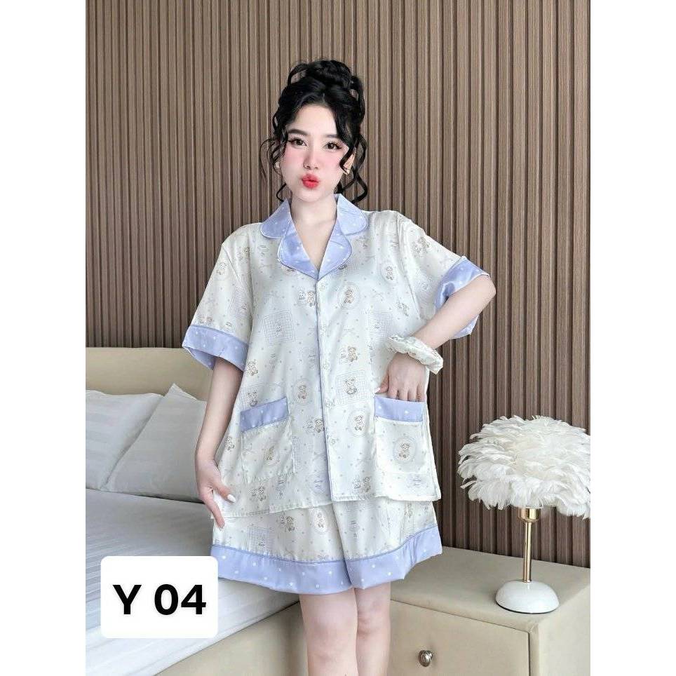 🔥เข้าใหม่🔥ชุดนอนแขนสั้น-ขาสั้น ผ้าไหมLatin (อก-44”)เซ็ทสามชิ้น - รูปที่ 3