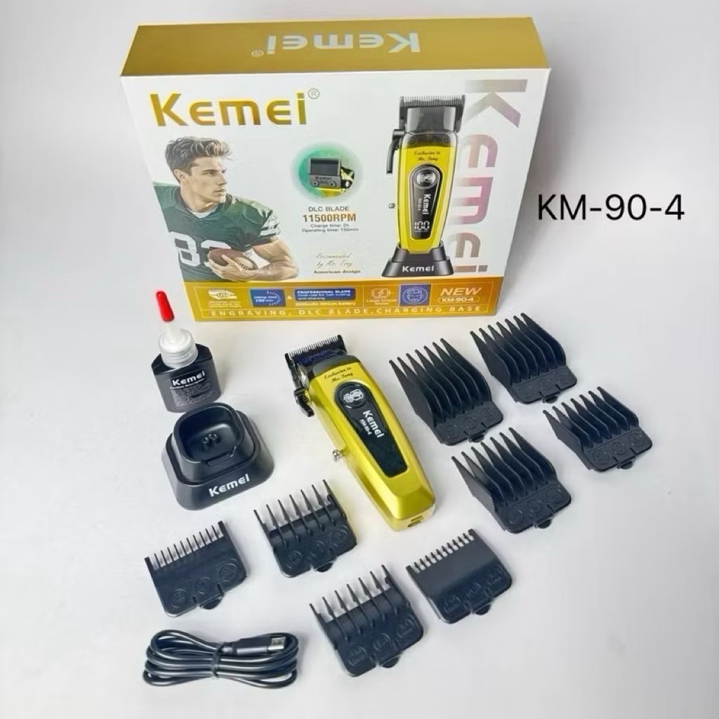 ปัตตาเลี่ยน Kemei KM90-4 แบบไร้สายใบมีดคม 11500RPM ชาร์จเร็ว มาพร้อมแท่นชาร์จ