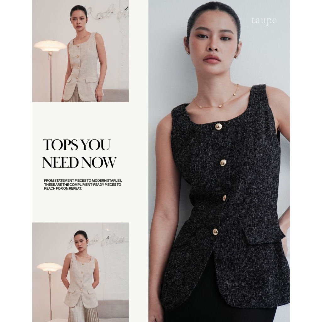 Taupe.brand - Tweed Vest Top เสื้อกั๊กผ้าทวีดทรง Vest ที่ออกแบบให้ช่วงคอดูยาวและลำตัวเพรียวขึ้น ใส่ไ