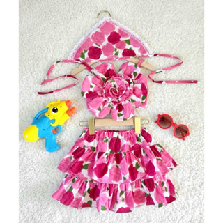 ชุดสงกรานต์เด็กผู้หญิง 1-5ปี ชุดลายดอกสงกรานต์  รุ่นกุหลาบ พ…