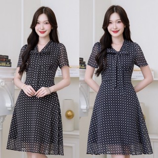 เดรสชีฟองโทนสุภาพกรมเข้ม ดำ สวยไม่น่าเบื่อด้วยลายจีโอเมตริก …