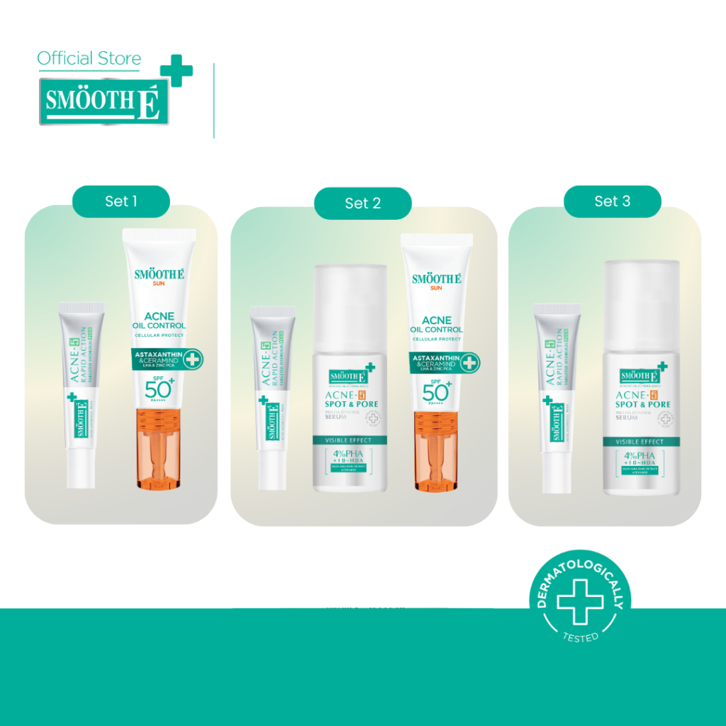 [แพ็คสุดคุ้ม] Smooth E Acne Pro Clear Set เซตดูแลผิว ป้องกันสิว ปกป้องผิวจากแสงแดด