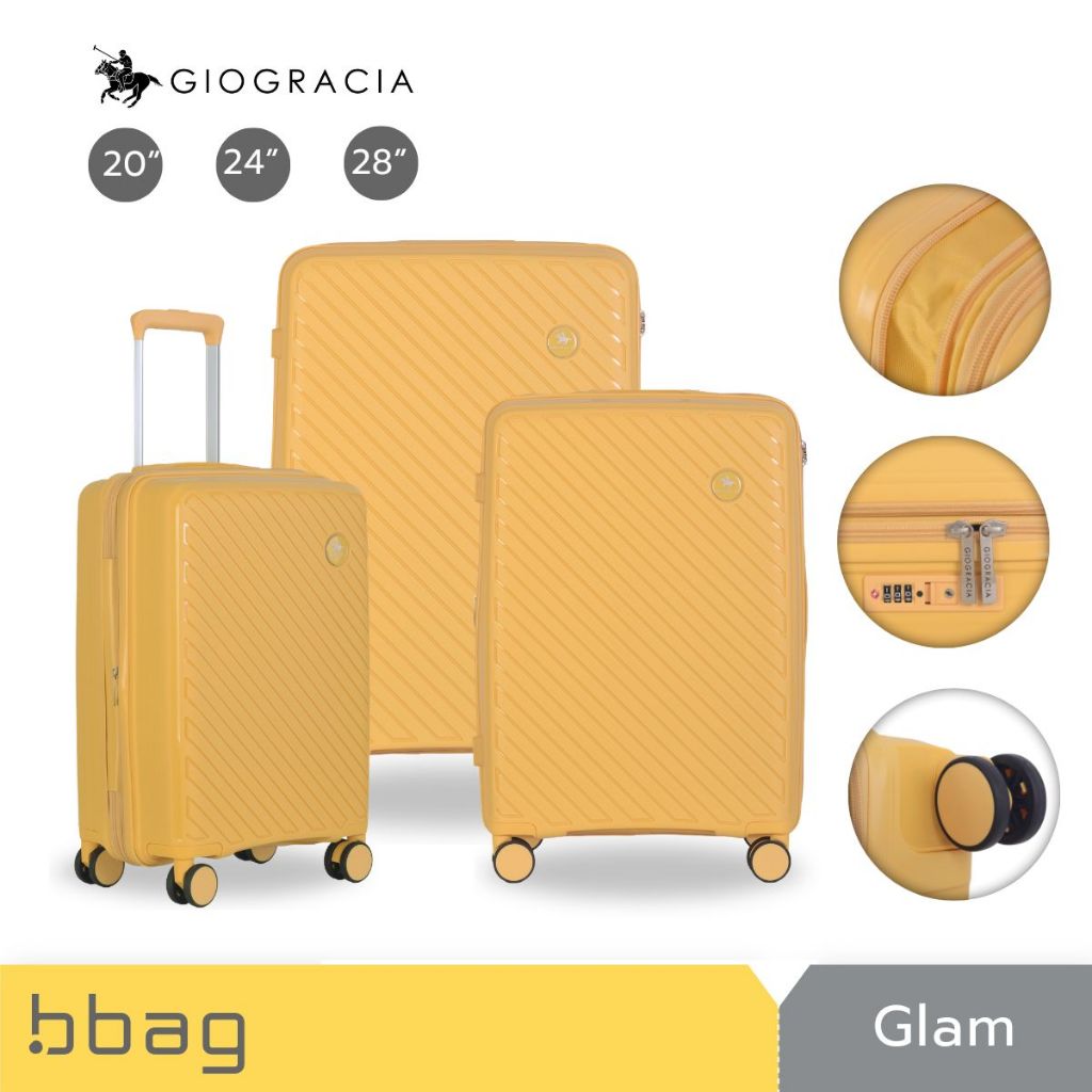 Giogracia Polo Club รุ่น Glam (GIO09) กระเป๋าเดินทางวัสดุรักษ์โลก Recycled PP เบาพิเศษ ขยายได้ 20% พร้อม TSA [สีเทา]
