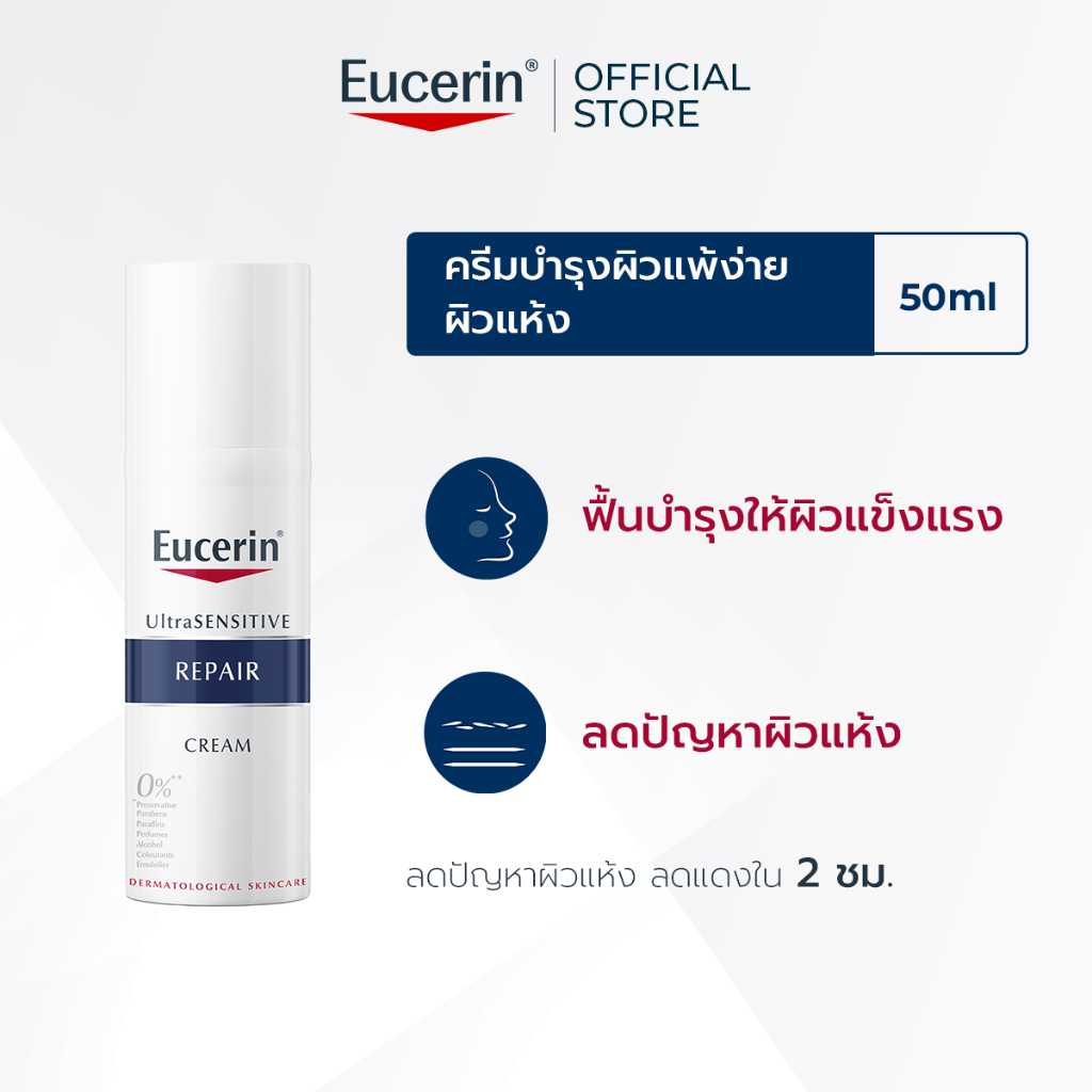Eucerin UltraSENSITIVE REPAIR CREAM 50 ML ยูเซอริน ครีมบำรุงผิวสำหรับผิวแพ้ง่าย ลดผิวแห้ง แดง ระคาย มอยเจอร์ไรเซอร์
