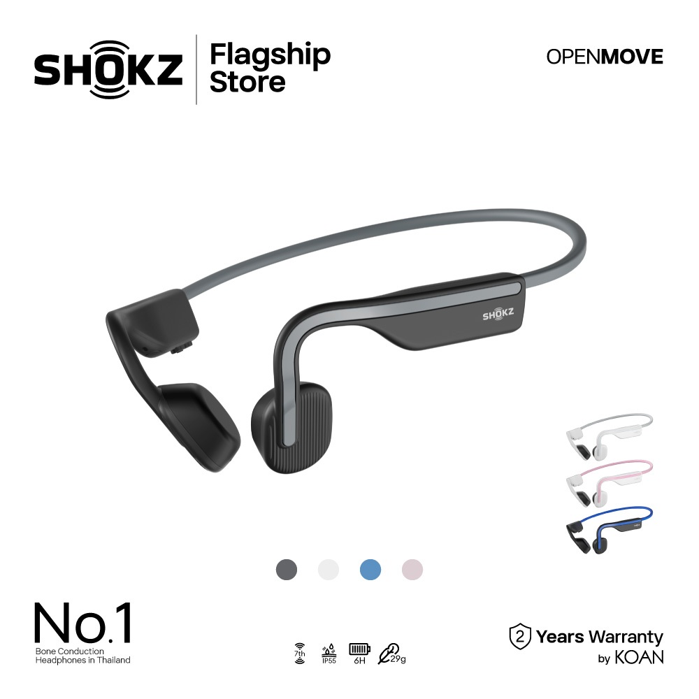 Shokz OPENMOVE หูฟังออกกำลังกายไร้สาย รุ่นระดับเริ่มต้นสุดคุ้มค่า สวมใส่สบาย แบตอึด รับประกัน 2 ปี