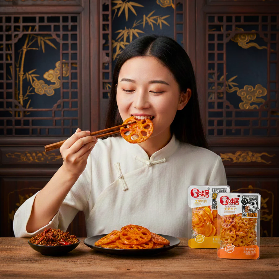 ขนม ของทานเล่น รากบัว มันฝรั่ง หน่อไม้ รวมรสความอร่อย ปรุงรสหม่าล่าเสฉวน 60กรัม รสเผ็ดเบาๆ กรอบหอมอร่อย thumbnail 6