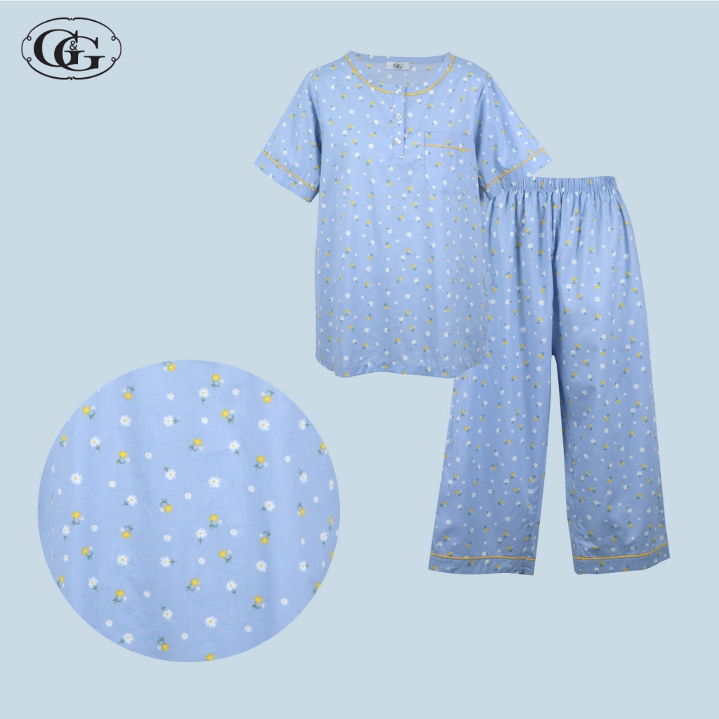 G&G ชุดนอน เสื้อแขนสั้นคอกลม กางเกงขาสี่ส่วน ผ้าคอตตอน EN3C007