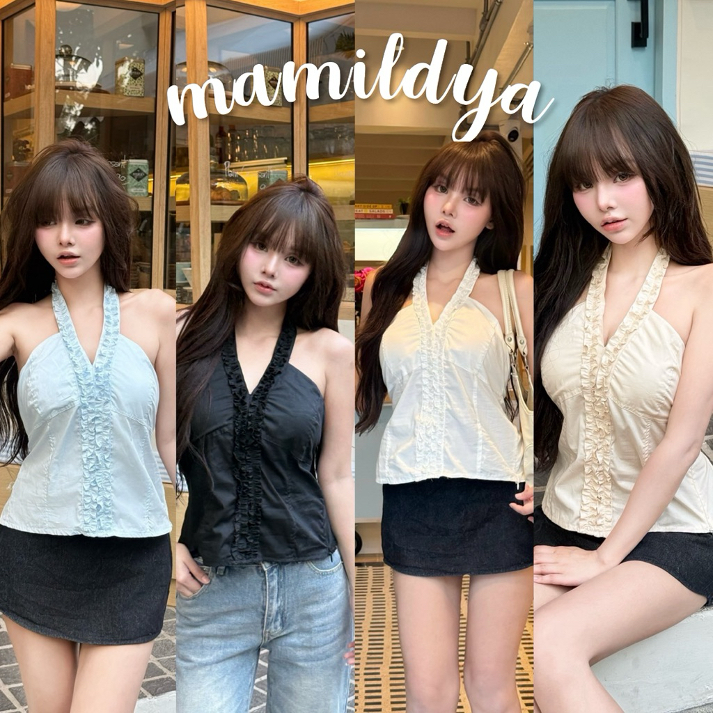 🌟Mamildya.shop🌟 เสื้อคล้องคอ ผ้าคอตตอน/ /NUSA-คล้องวี⚫