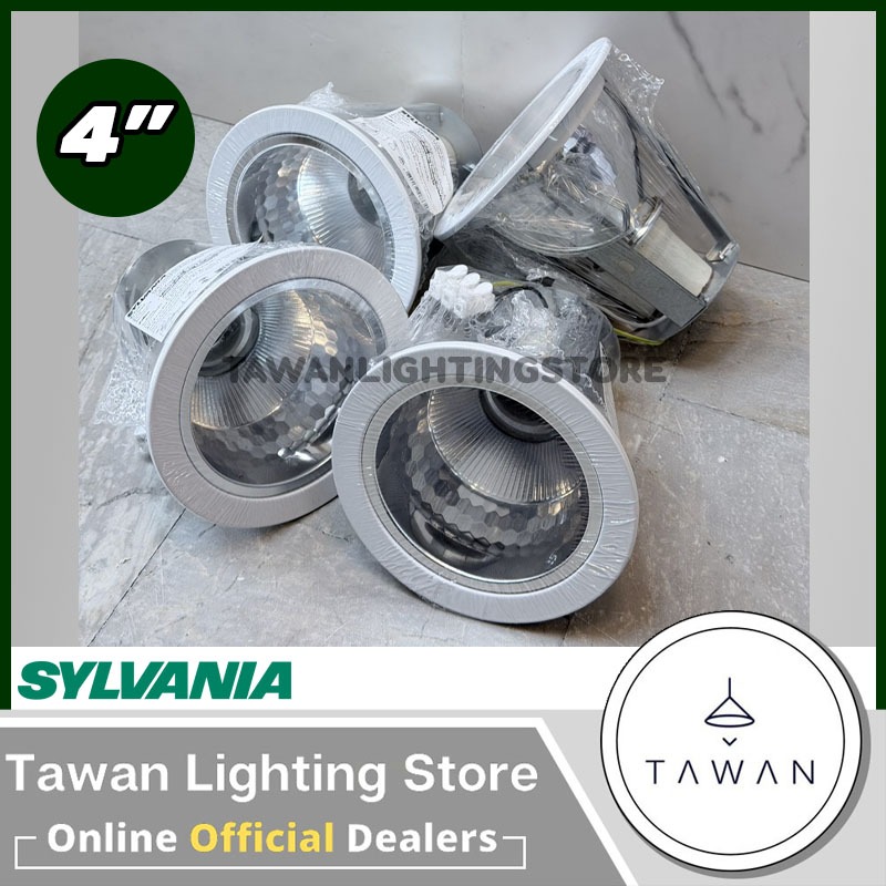 [4ชุด] Sylvania โคมไฟดาวน์ไลท์ฝังฝ้า 4นิ้ว ขั้วE27 Dayight แสงขาว อลูมิเนียม รุ่น Bravo Lite II