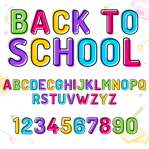 ตัวรีดติดเสื้อ อักษร A - Z และ 0-9 Font Back to School สีสันน่ารักสดใส F.85
