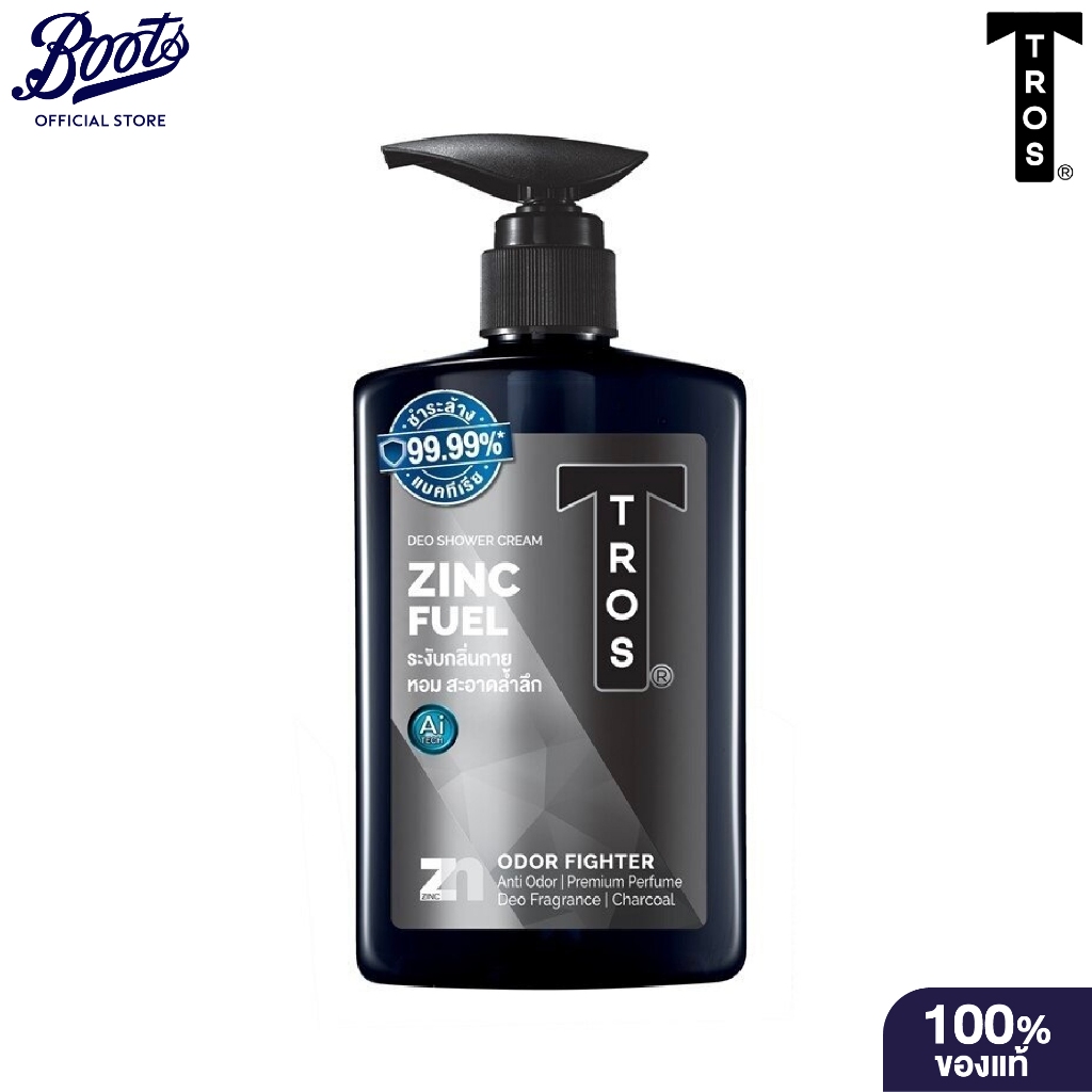 TROSทรอสครีมอาบน้ำฟูเอลดีโอโดแรนท์สูตรซิงค์แอนด์ชาโคล 450มล.