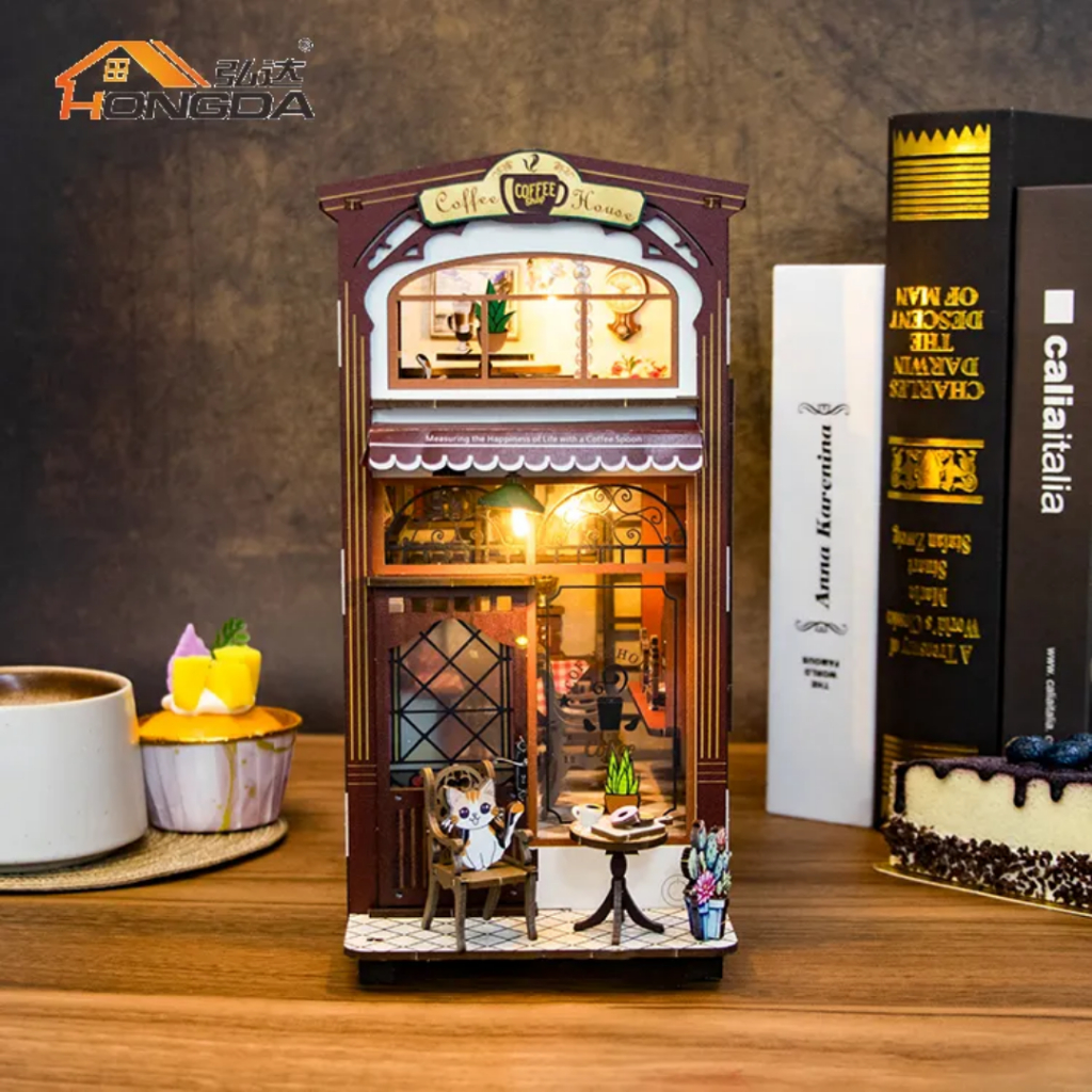 พร้อมส่งCafe Cat mini คาเฟ่เหมียว Book Nook DIY รุ่น Cafe Catกล่องคั่นหนังสือ ที่กั้นหนังสือ โมเดลไม