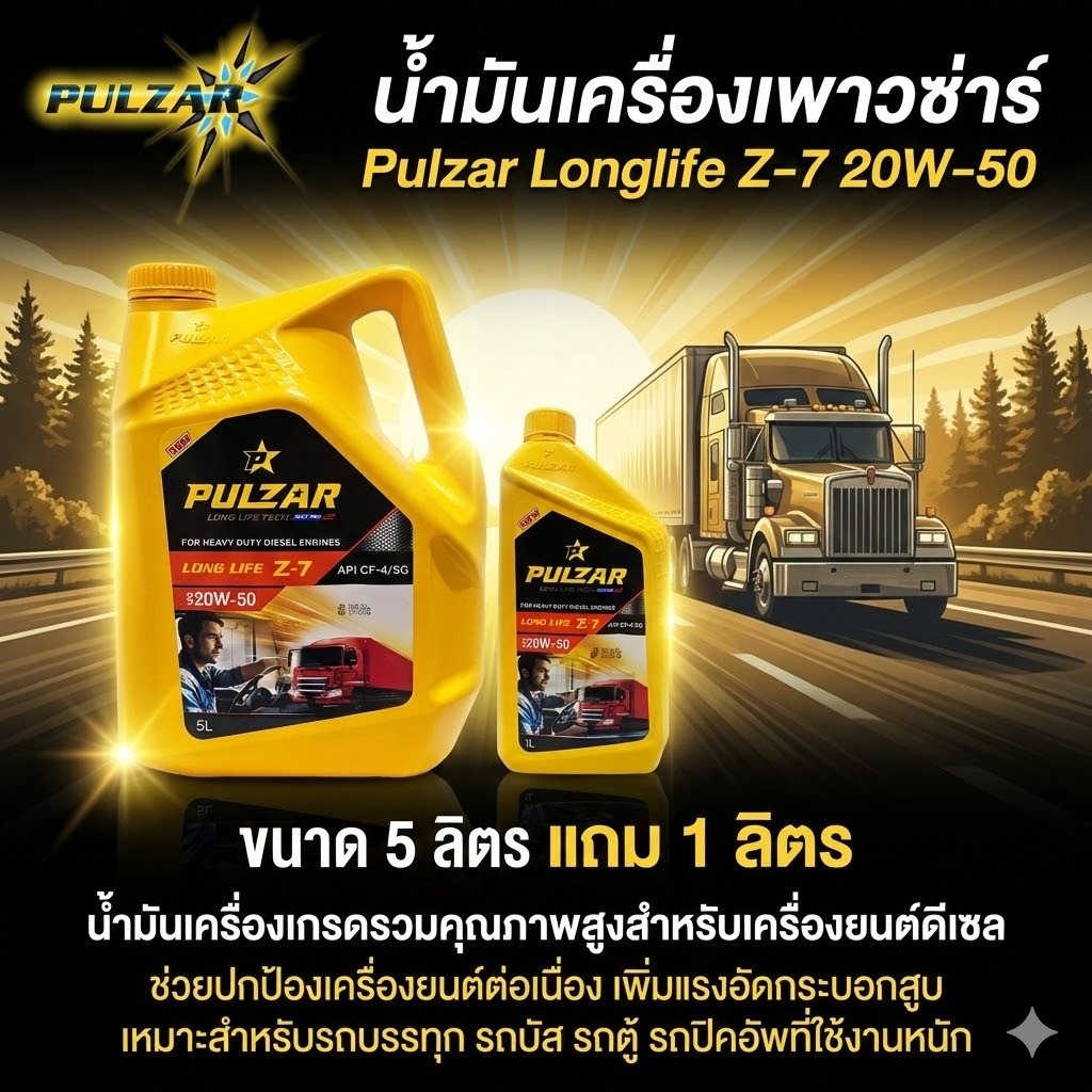น้ำมันเครื่องเพาวซ่าร์ Longlife Z-7  SAE 20W-50 (ดีเซล) ขนาด 5+1 ลิตร