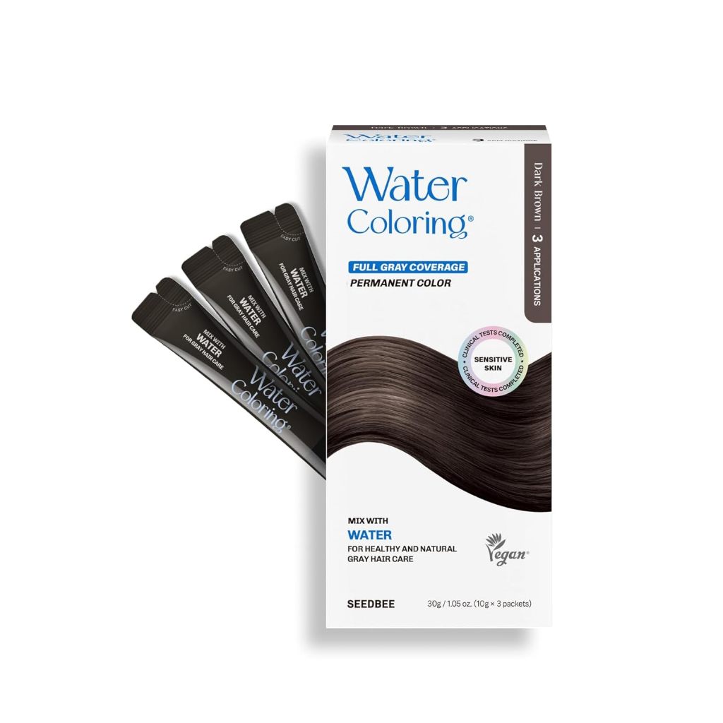 [สี Dark Brown Korean Package] SEEDBEE Water Coloring (10g x 3 ซอง) น้ำย้อมผม ออร์แกนิค ปิดผมขาว พร้อมอุปกรณ์ย้อมผม