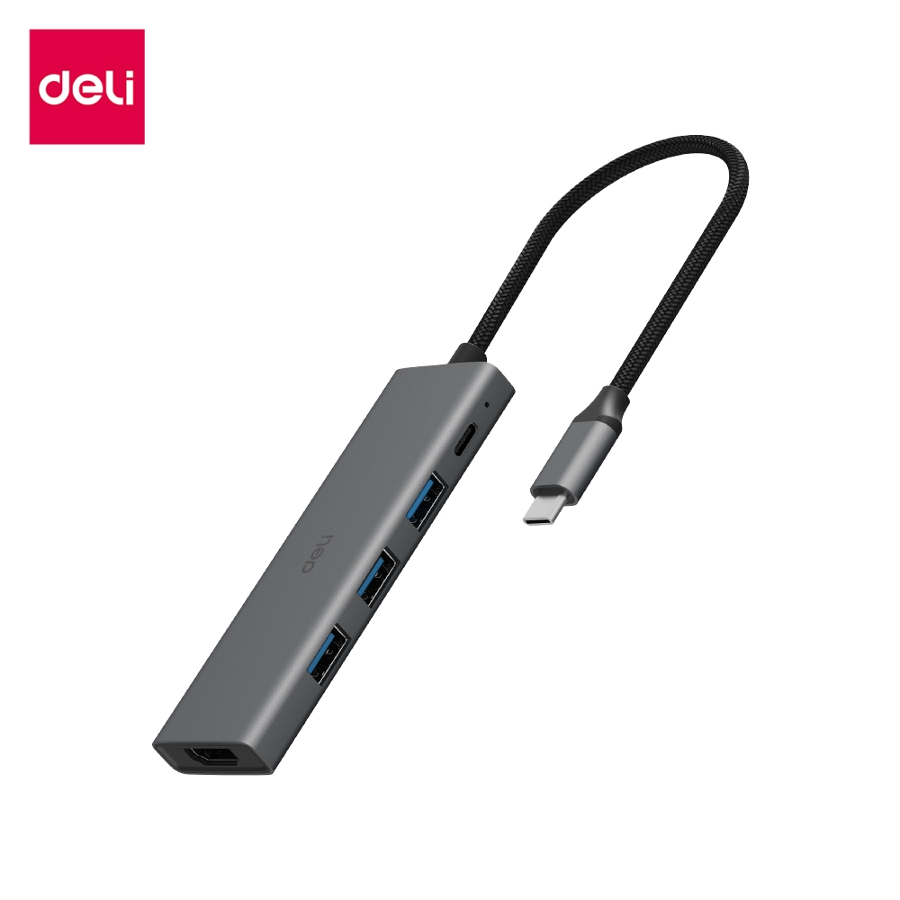 Deli อะแดปเตอร์ 4K USB Type C พกพาสะดวก สัญญาณเสถียร เร็วสูงสุด 5Gbps Docking Station Hub