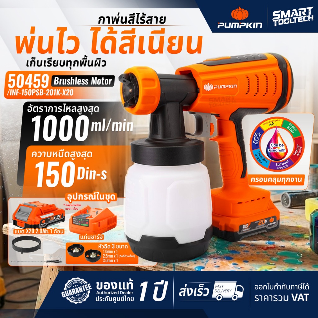 🔥รุ่นใหม่ปี2026 ส่งด่วน🔥 กาพ่นสีไร้สาย 20V Pumpkin 50458 / 50459 เครื่องพ่นสีไร้สาย กาพ่นสี