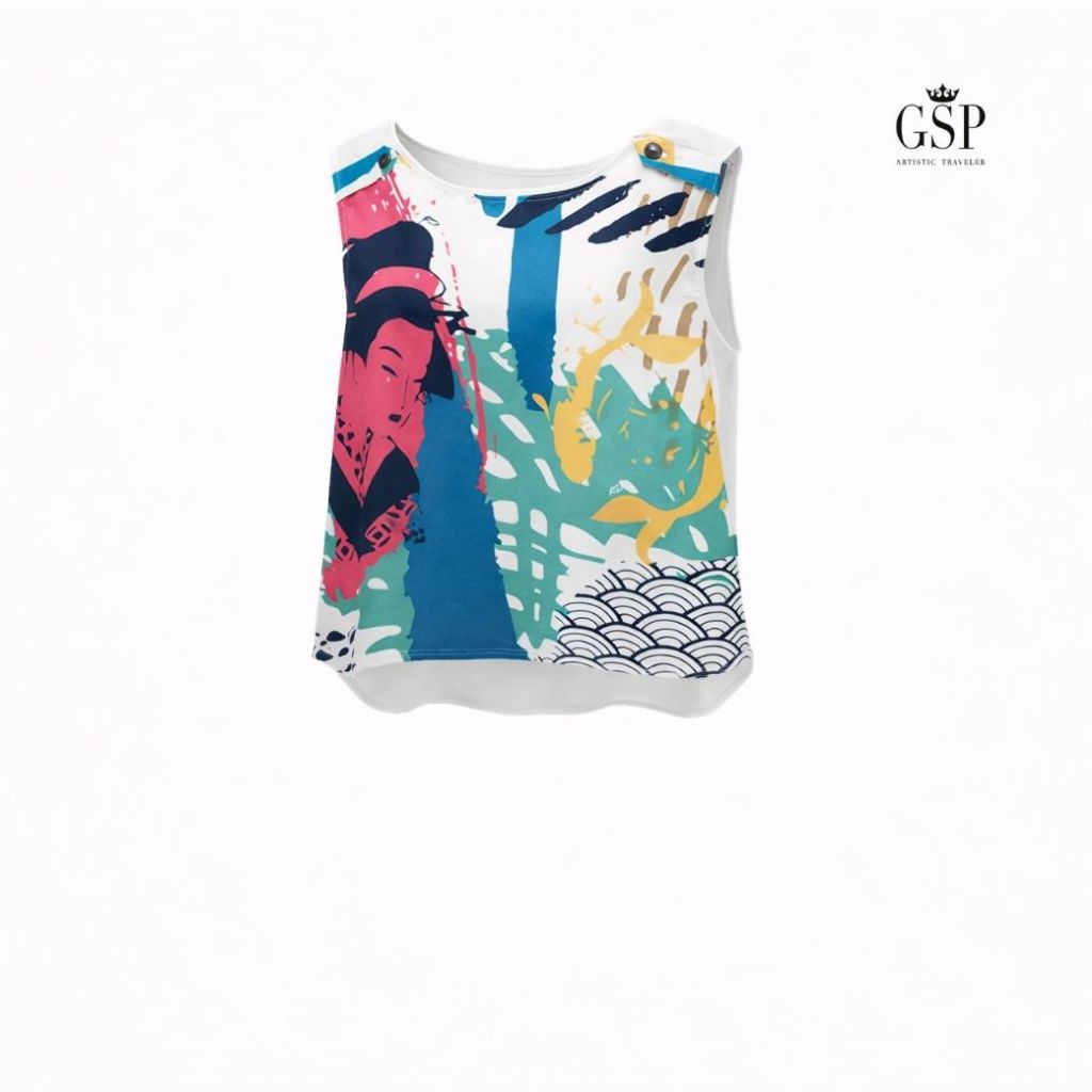 GSP เสื้อแขนกุด Blouse  ผ้าคอตตอนลายเกอิชา (PV2DGR)